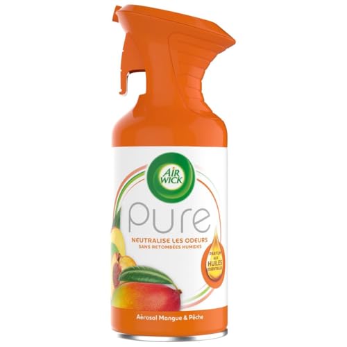Air Wick - Spray aérosol désodorisant Pure Huiles Essentielles Mangue & Pêche | Pour la maison | Idéal pour l'été | Natu