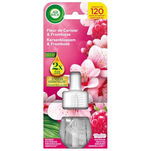 Air Wick - Lot de 6 Recharges Désodorisant électrique huiles essentielles Fleur de Cerisier & Framboise pour la maison