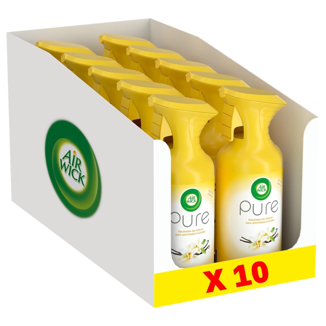 Airwick Desodorisant Maison Aérosol 250 ml - Parfum Vanille Pur et Durée de Vie Exceptionnelle - Lot de 10 Unités