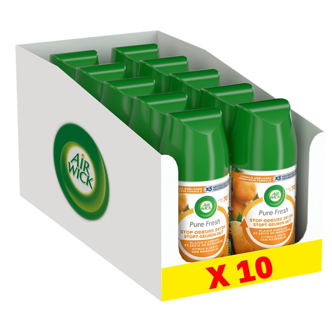 Airwick FreshMatic Rétractable Maison 30 Jours Agrumes - Lot de 10 Odeur Fraîcheur Naturelle Plus Puissante