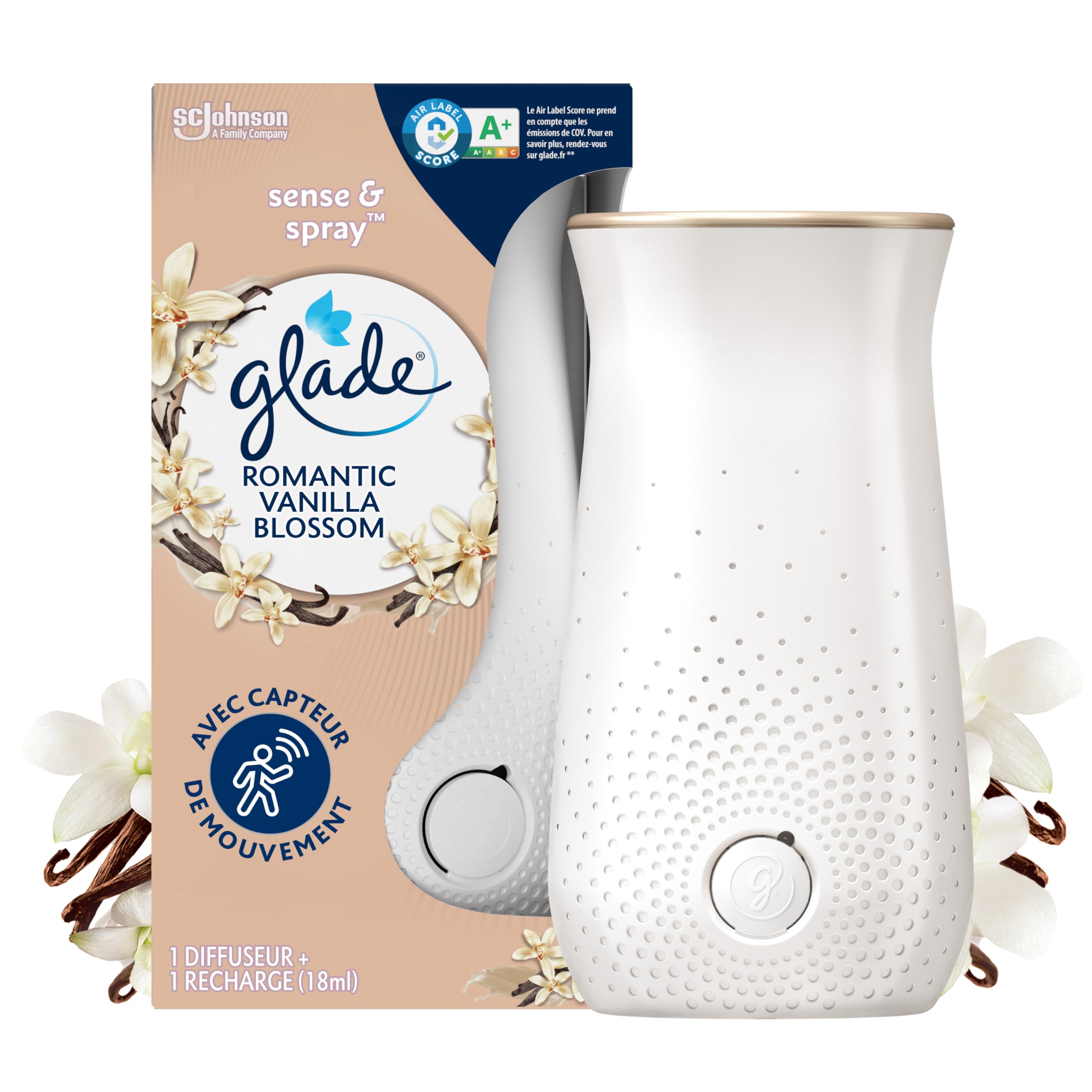 Glade Diffuseur à Détection de Mouvement - Jusqu'à 2 Mois de Parfum - Romantic Vanilla Blossom